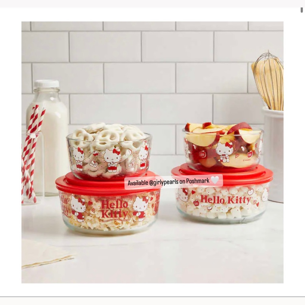 Pyrex Hello Kitty Containers 8 Piece Set NEW - Picture 3 of 8